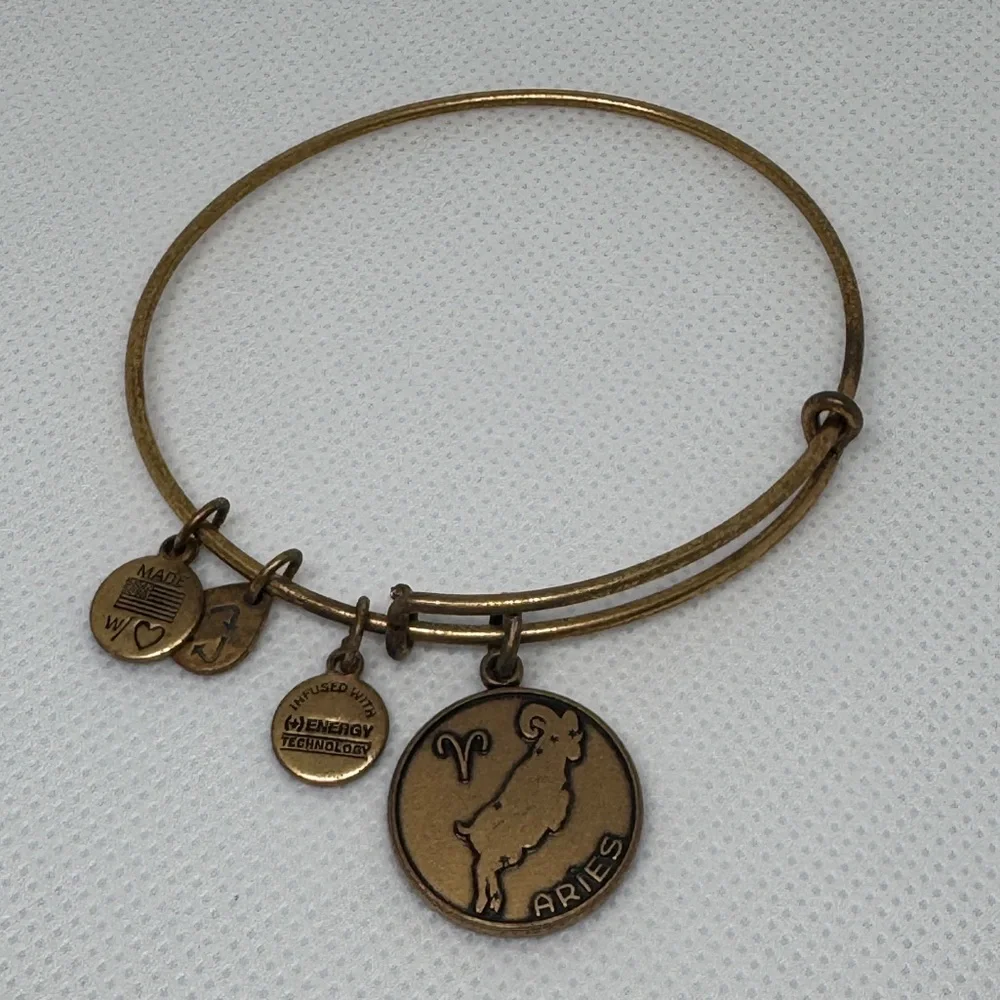 🐏 Alex and Ani Aries Zodiac Charm Bangle Bracelet (Gold Tone)